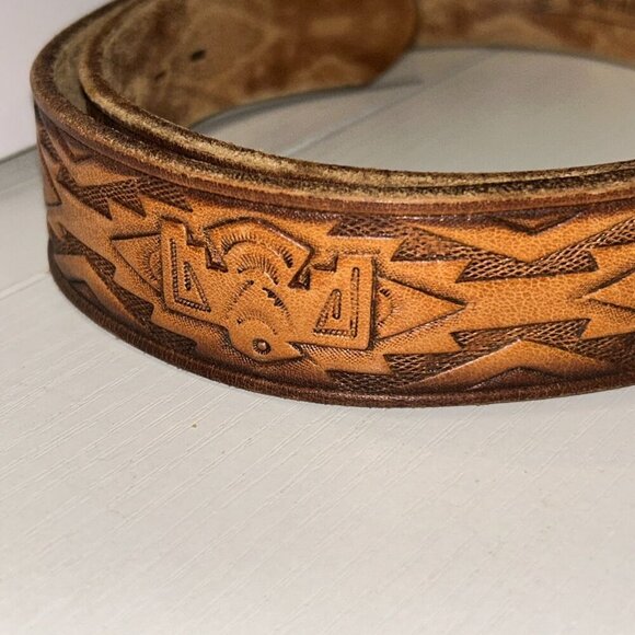 Zuni Sun Face Leather Belt Buckle and Chambers Belt Hand Carved Size 34 - Picture 4 of 10